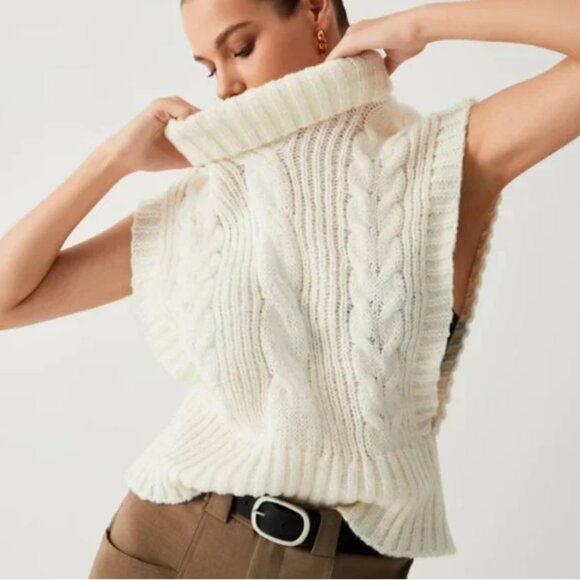 COMMENSE Turtleneck Cable Knit Sweater Vest - Picture 1 of 7